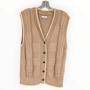 Aritzia TNA Women Rochester Oversized Beige Tan Button Sleeveless Sweater Vest S